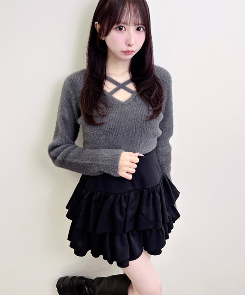 INGNI(イング)の「【WEB限定】フェザークロスニット(ニット/セーター・レディース・ボルドー/ピンク/チャコールグレー/ブラック/アイボリー・M)」の22枚目の写真