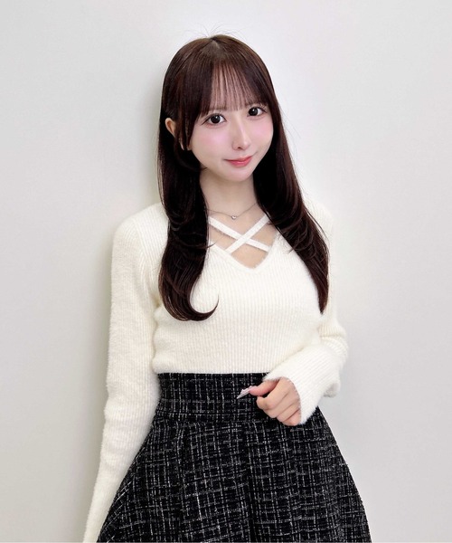 INGNI(イング)の「【WEB限定】フェザークロスニット(ニット/セーター・レディース・ボルドー/ピンク/チャコールグレー/ブラック/アイボリー・M)」の7枚目の写真