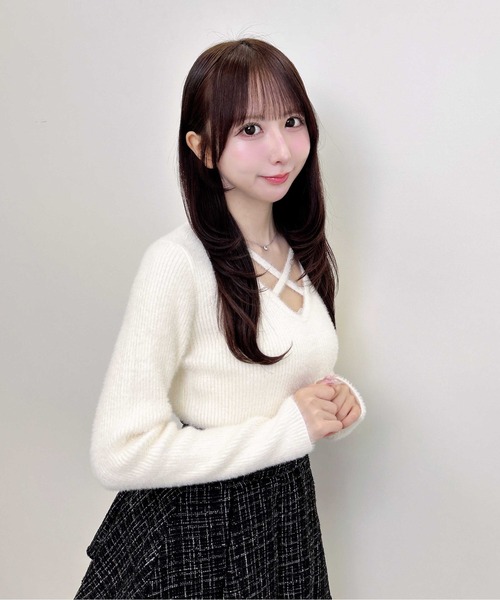 INGNI(イング)の「【WEB限定】フェザークロスニット(ニット/セーター・レディース・ボルドー/ピンク/チャコールグレー/ブラック/アイボリー・M)」の10枚目の写真
