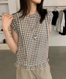 フリルチェック柄ノースリーブトップス