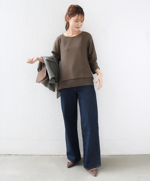 SHIPS(シップス)の「〈手洗い可能〉メランジ / 無地 ヘム フレア 長袖 ブラウス(シャツ/ブラウス・レディース・ブラウン/ブラック/ライトグレー・ONE SIZE)」の19枚目の写真
