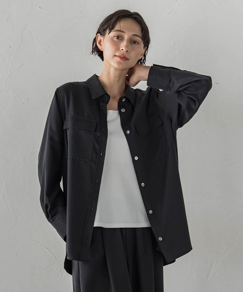 la.f…(ラエフ)の「【SETUP対応】"Light & Soft Suede"スェードシャツ(シャツ/ブラウス・レディース・ブラック/ブラウン/キャメル・7号/9号)」の1枚目の写真