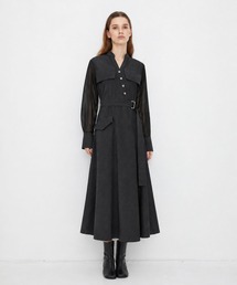 【新作|一部店舗限定】フラップアシメワンピース|秋服/オフィスカジュアル/オケージョン/長袖/ウォッシャブル/シアー/細見え