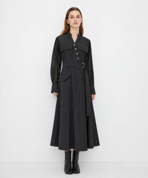 UNITED TOKYO(ユナイテッドトウキョウ)の「【新作|一部店舗限定】フラップアシメワンピース|秋服/オフィスカジュアル/オケージョン/長袖/ウォッシャブル/シアー/細見え(ワンピース・レディース・ダークグレー/グレー・1/2)」の1枚目の写真