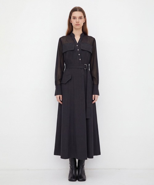 UNITED TOKYO(ユナイテッドトウキョウ)の「【新作|一部店舗限定】フラップアシメワンピース|秋服/オフィスカジュアル/オケージョン/長袖/ウォッシャブル/シアー/細見え(ワンピース・レディース・ダークグレー/グレー・1/2)」の3枚目の写真