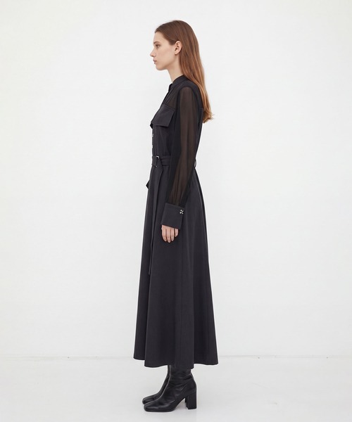 UNITED TOKYO(ユナイテッドトウキョウ)の「【新作|一部店舗限定】フラップアシメワンピース|秋服/オフィスカジュアル/オケージョン/長袖/ウォッシャブル/シアー/細見え(ワンピース・レディース・ダークグレー/グレー・1/2)」の4枚目の写真