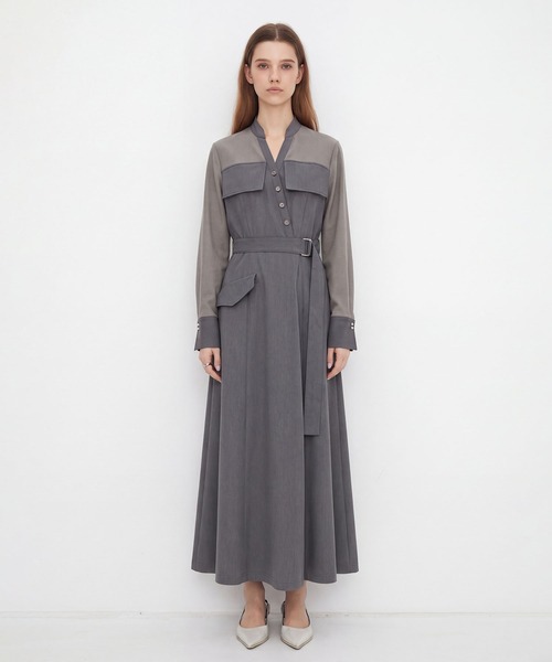 UNITED TOKYO(ユナイテッドトウキョウ)の「【新作|一部店舗限定】フラップアシメワンピース|秋服/オフィスカジュアル/オケージョン/長袖/ウォッシャブル/シアー/細見え(ワンピース・レディース・ダークグレー/グレー・1/2)」の6枚目の写真