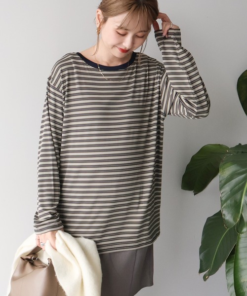 AMERICAN HOLIC(アメリカンホリック)の「マルチボーダーロンT(Tシャツ/カットソー・レディース・グリーン/ブラウン/レッド・L/M)」の2枚目の写真
