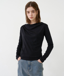 カウルネック ロングスリーブ Tシャツ ブラック [T63]