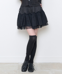 チュール配色スカート ブラック