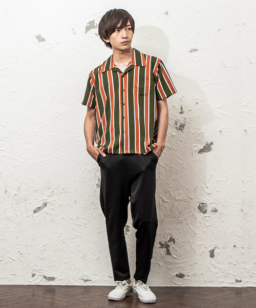 MinoriTY(マイノリティ)の「ストライプ柄オープンカラーシャツ(シャツ/ブラウス・メンズ・ブラック/グリーン・M/L)」の4枚目の写真
