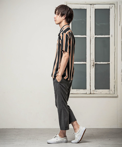 MinoriTY(マイノリティ)の「ストライプ柄オープンカラーシャツ(シャツ/ブラウス・メンズ・ブラック/グリーン・M/L)」の5枚目の写真