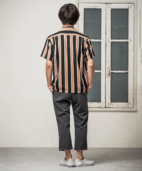 MinoriTY(マイノリティ)の「ストライプ柄オープンカラーシャツ(シャツ/ブラウス・メンズ・ブラック/グリーン・M/L)」の6枚目の写真