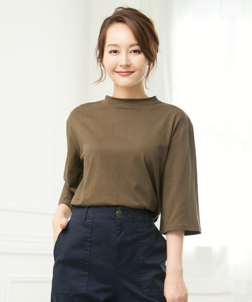 KOBE LETTUCE（コウベレタス）の「七分袖ハイネックフレアスリーブ薄手カットソートップス＊Tシャツ/レディース[C3398]神戸レタス（Tシャツ/カットソー・レディース・オフホワイト/カーキ/ブラウン/ネイビー/ブラック・FREE）」の4枚目の写真