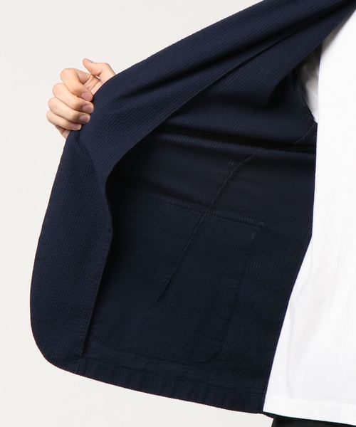 UNIVERSAL OVERALL（ユニバーサルオーバーオール）の「UNIVERSAL OVERALL / ユニバーサルオーバーオール × 417別注 シアサッカーアトゾメジャケット（テーラードジャケット・メンズ・ネイビー/ブラウン・LARGE/MEDIUM）」の21枚目の写真