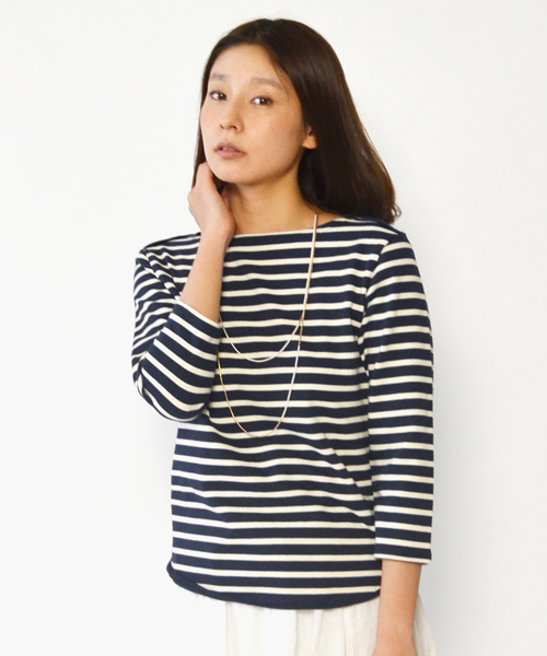 liflattie ships（リフラティ シップス）の「liflattie:フレンチボーダー 7スリーブ ◇（Tシャツ/カットソー・レディース・ホワイト/ブルー/ネイビー/ピンク・ONE SIZE）」の3枚目の写真