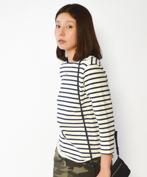 liflattie ships（リフラティ シップス）の「liflattie:フレンチボーダー 7スリーブ ◇（Tシャツ/カットソー・レディース・ホワイト/ブルー/ネイビー/ピンク・ONE SIZE）」の2枚目の写真