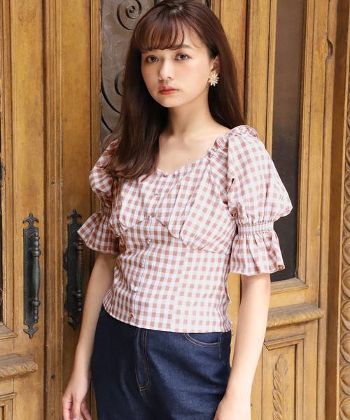 one after another NICE CLAUP(ワンアフターアナザーナイスクラップ)の「バックリボンチェックブラウス(レースインナーSET)(シャツ/ブラウス・レディース・ブラック系その他/ブラウン系その他/ベージュ系その他・FREE)」の4枚目の写真