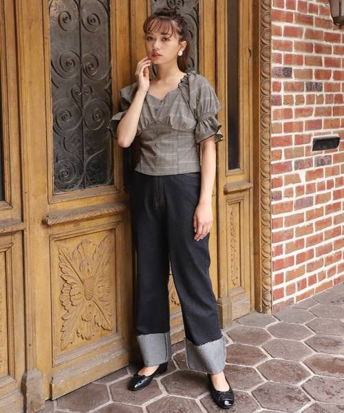 one after another NICE CLAUP(ワンアフターアナザーナイスクラップ)の「バックリボンチェックブラウス(レースインナーSET)(シャツ/ブラウス・レディース・ブラック系その他/ブラウン系その他/ベージュ系その他・FREE)」の13枚目の写真
