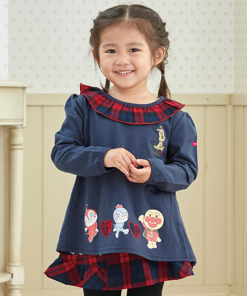 ANPANMAN KIDS COLLECTION(アンパンマンキッズコレクション)の「【アンパンマン】チェックバックシャン長袖T(Tシャツ/カットソー)」|ネイビー