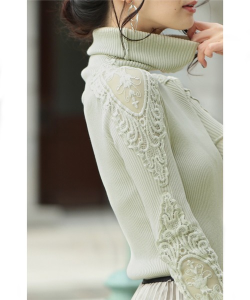 cawaii（カワイイ）の「美しく透ける肩レースのタートルネックニットトップス（ニット/セーター・レディース・ホワイト/ライトグレー/ブラック/ネイビー/ブラウン/グレー/ワインレッド/モカ/ベージュ系その他/ブルー系その他・M/XL/3L）」の20枚目の写真