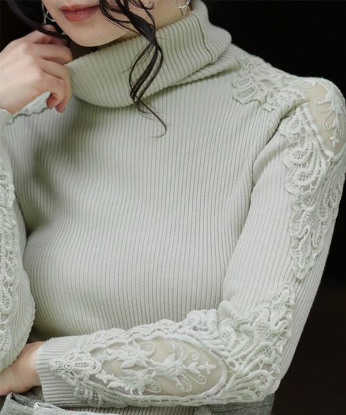 cawaii（カワイイ）の「美しく透ける肩レースのタートルネックニットトップス（ニット/セーター・レディース・ホワイト/ライトグレー/ブラック/ネイビー/ブラウン/グレー/ワインレッド/モカ/ベージュ系その他/ブルー系その他・M/XL/3L）」の22枚目の写真