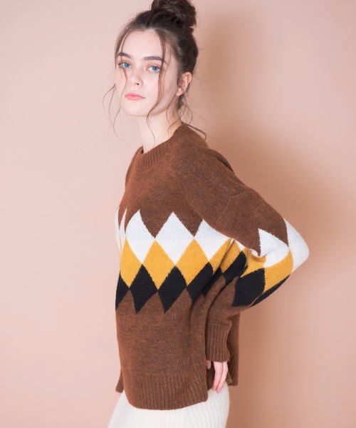 flowriri（フロウリリ）の「flowriri アーガイルニット（ニット/セーター・レディース・ブラウン/ナチュラル・FREE）」の6枚目の写真