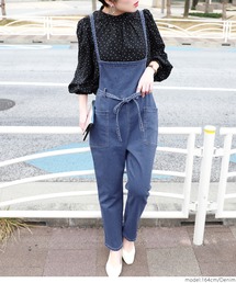 coca（coca） | ウエストリボンストレッチデニムサロペット(サロペット/オーバーオール)