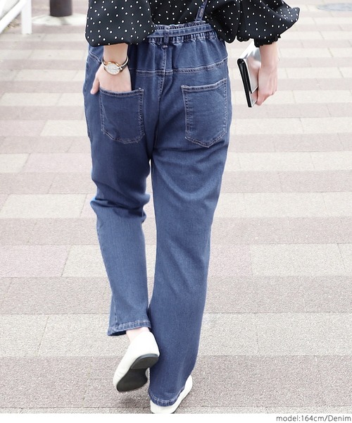 coca（coca）（コカ）の「ウエストリボンストレッチデニムサロペット（サロペット/オーバーオール・レディース・ブルー・ONE SIZE）」の4枚目の写真