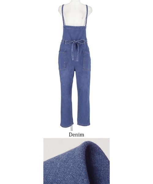 coca（coca）（コカ）の「ウエストリボンストレッチデニムサロペット（サロペット/オーバーオール・レディース・ブルー・ONE SIZE）」の2枚目の写真