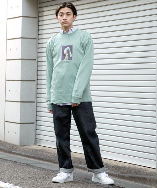 プリーツアートプリントタートルネックカットソー　ノーブランド❌️ コットンスムース タートルネックカットソー(51813653-2024