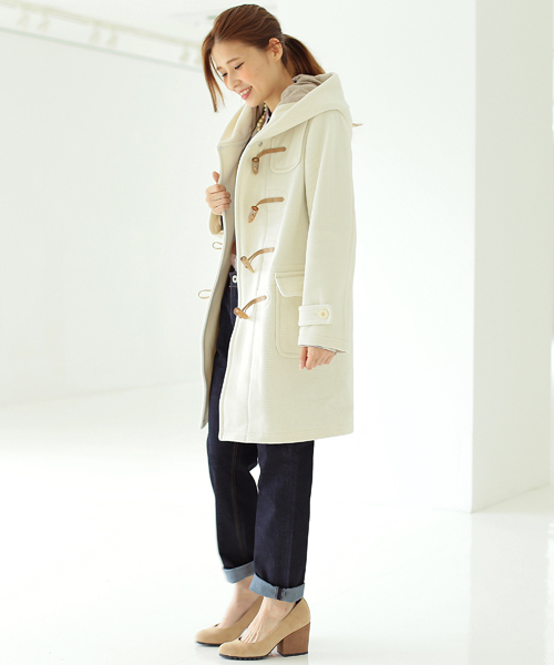 Another Edition（アナザーエディション）の「ヘリンボーンロングダッフル/AE HRBN LONG DFL◆（ダッフルコート・レディース・オフホワイト/ブラック/ベージュ・SMALL/MEDIUM）」の7枚目の写真
