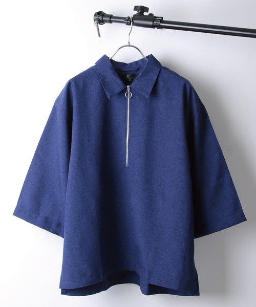 ZIP FIVE(ジップファイブ)の「【ZIP FIVE】ポリシャンブレー半袖ハーフジップ(シャツ/ブラウス・メンズ・ネイビー/ダークブラウン/ブラック系/ライトグレー/ワイン系/ブルー/カーキ/ブラック/ネイビー系/ベージュ/ベージュ系1/ベージュ系/チャコール/ダークグリーン/キャメル/ブラック系1/グレー系・LARGE/X-LARGE/MEDIUM)」の13枚目の写真