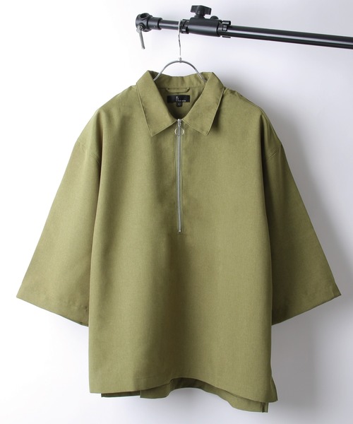ZIP FIVE(ジップファイブ)の「【ZIP FIVE】ポリシャンブレー半袖ハーフジップ(シャツ/ブラウス・メンズ・ネイビー/ダークブラウン/ブラック系/ライトグレー/ワイン系/ブルー/カーキ/ブラック/ネイビー系/ベージュ/ベージュ系1/ベージュ系/チャコール/ダークグリーン/キャメル/ブラック系1/グレー系・LARGE/X-LARGE/MEDIUM)」の12枚目の写真