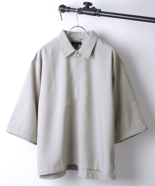 ZIP FIVE(ジップファイブ)の「【ZIP FIVE】ポリシャンブレー半袖ハーフジップ(シャツ/ブラウス・メンズ・ネイビー/ダークブラウン/ブラック系/ライトグレー/ワイン系/ブルー/カーキ/ブラック/ネイビー系/ベージュ/ベージュ系1/ベージュ系/チャコール/ダークグリーン/キャメル/ブラック系1/グレー系・LARGE/X-LARGE/MEDIUM)」の5枚目の写真