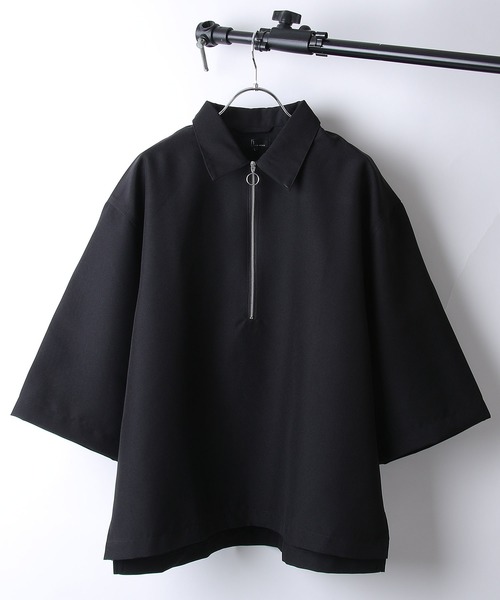 ZIP FIVE(ジップファイブ)の「【ZIP FIVE】ポリシャンブレー半袖ハーフジップ(シャツ/ブラウス・メンズ・ネイビー/ダークブラウン/ブラック系/ライトグレー/ワイン系/ブルー/カーキ/ブラック/ネイビー系/ベージュ/ベージュ系1/ベージュ系/チャコール/ダークグリーン/キャメル/ブラック系1/グレー系・LARGE/X-LARGE/MEDIUM)」の2枚目の写真