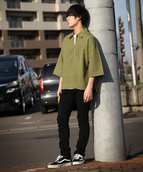 ZIP FIVE(ジップファイブ)の「【ZIP FIVE】ポリシャンブレー半袖ハーフジップ(シャツ/ブラウス・メンズ・ネイビー/ダークブラウン/ブラック系/ライトグレー/ワイン系/ブルー/カーキ/ブラック/ネイビー系/ベージュ/ベージュ系1/ベージュ系/チャコール/ダークグリーン/キャメル/ブラック系1/グレー系・LARGE/X-LARGE/MEDIUM)」の22枚目の写真