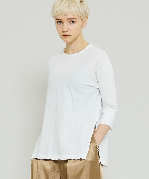 FEMMENT（ファモン）の「【FEMMENT(ファモン)】40/-フレスカ天竺ターンナップTシャツ　LJ01-643（Tシャツ/カットソー・レディース・ホワイト/ブラック/パープル・1）」の2枚目の写真