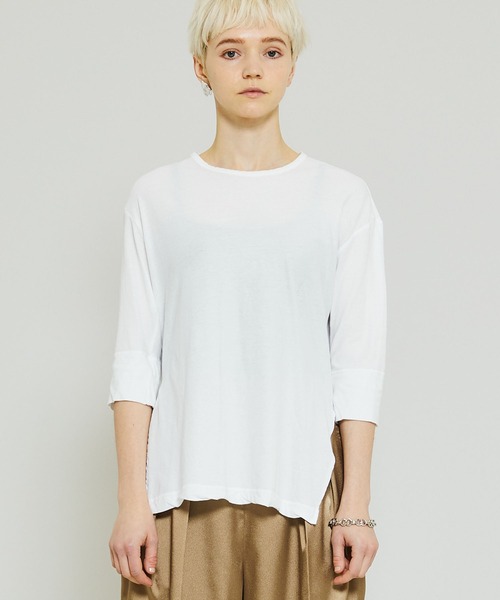 FEMMENT（ファモン）の「【FEMMENT(ファモン)】40/-フレスカ天竺ターンナップTシャツ　LJ01-643（Tシャツ/カットソー・レディース・ホワイト/ブラック/パープル・1）」の4枚目の写真