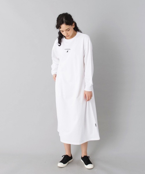KANGOL（カンゴール）の「【KANGOL/カンゴール】マキシワンピース/長袖/Tシャツワンピ/ビッグシルエット/綿100％（ワンピース・レディース・ブラック/ベージュ/ホワイト・M/L）」の10枚目の写真