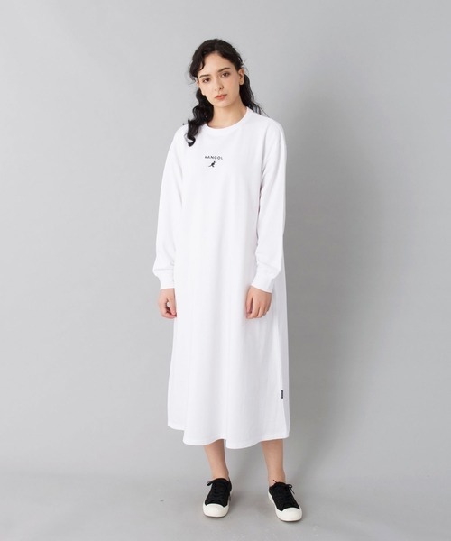 KANGOL（カンゴール）の「【KANGOL/カンゴール】マキシワンピース/長袖/Tシャツワンピ/ビッグシルエット/綿100％（ワンピース・レディース・ブラック/ベージュ/ホワイト・M/L）」の9枚目の写真