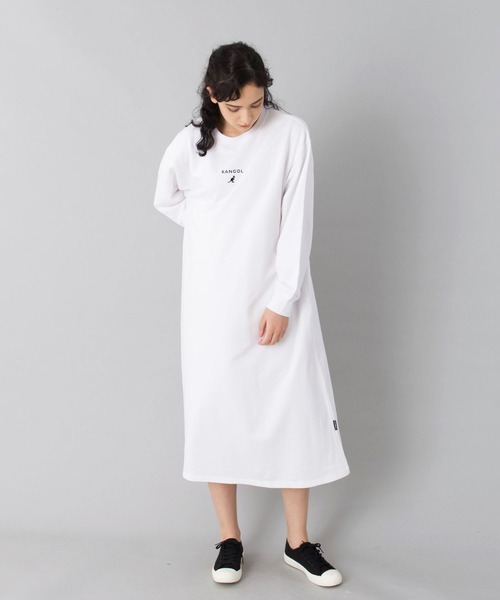 KANGOL（カンゴール）の「【KANGOL/カンゴール】マキシワンピース/長袖/Tシャツワンピ/ビッグシルエット/綿100％（ワンピース・レディース・ブラック/ベージュ/ホワイト・M/L）」の12枚目の写真