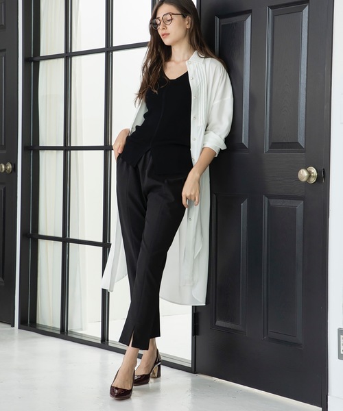Emma Taylor(エマテイラー)の「ノンアイロンフロントスリットイージーパンツ(スラックス・レディース・ブラック/グレイッシュベージュ・FREE)」の18枚目の写真