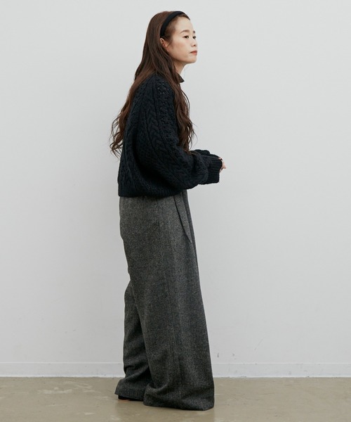 Libra Cue（リブラ キュー）の「Libra リラックスツイードワイドパンツ（その他パンツ・レディース・ブラック/ブラウン・FREE）」の3枚目の写真