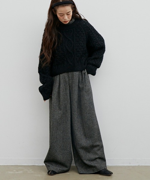 Libra Cue（リブラ キュー）の「Libra リラックスツイードワイドパンツ（その他パンツ・レディース・ブラック/ブラウン・FREE）」の4枚目の写真