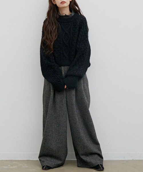 Libra Cue（リブラ キュー）の「Libra リラックスツイードワイドパンツ（その他パンツ・レディース・ブラック/ブラウン・FREE）」の5枚目の写真