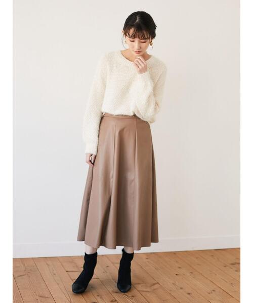 ・ELENCARE DUEフェイクレザーW-ZIPスカート ・ELENCARE DUEフェイクレザーW-ZIPスカート／グリーン