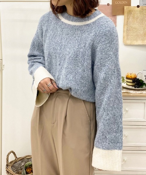 apres jour(アプレジュール)の「配色ケーブルニット【ZOZOTOWN限定アイテム】(ニット/セーター・レディース・ベージュ/ブルー/モカ・X-LARGE/フリー)」の17枚目の写真