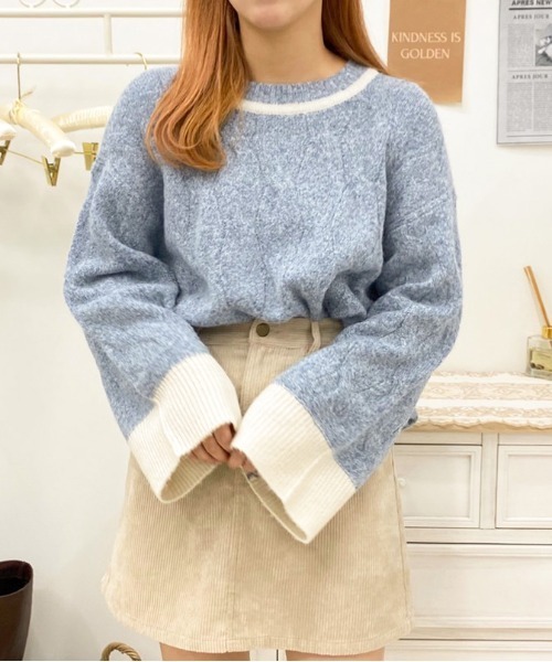 apres jour(アプレジュール)の「配色ケーブルニット【ZOZOTOWN限定アイテム】(ニット/セーター・レディース・ベージュ/ブルー/モカ・X-LARGE/フリー)」の7枚目の写真