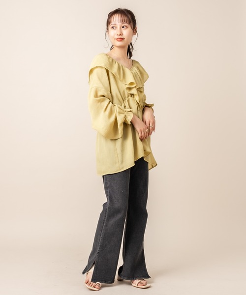 mline（エムライン）の「[mline] WEB限定 楊柳フリルブラウス（シャツ/ブラウス・レディース・ホワイト/ライトグリーン/アイボリー・FREE）」の15枚目の写真